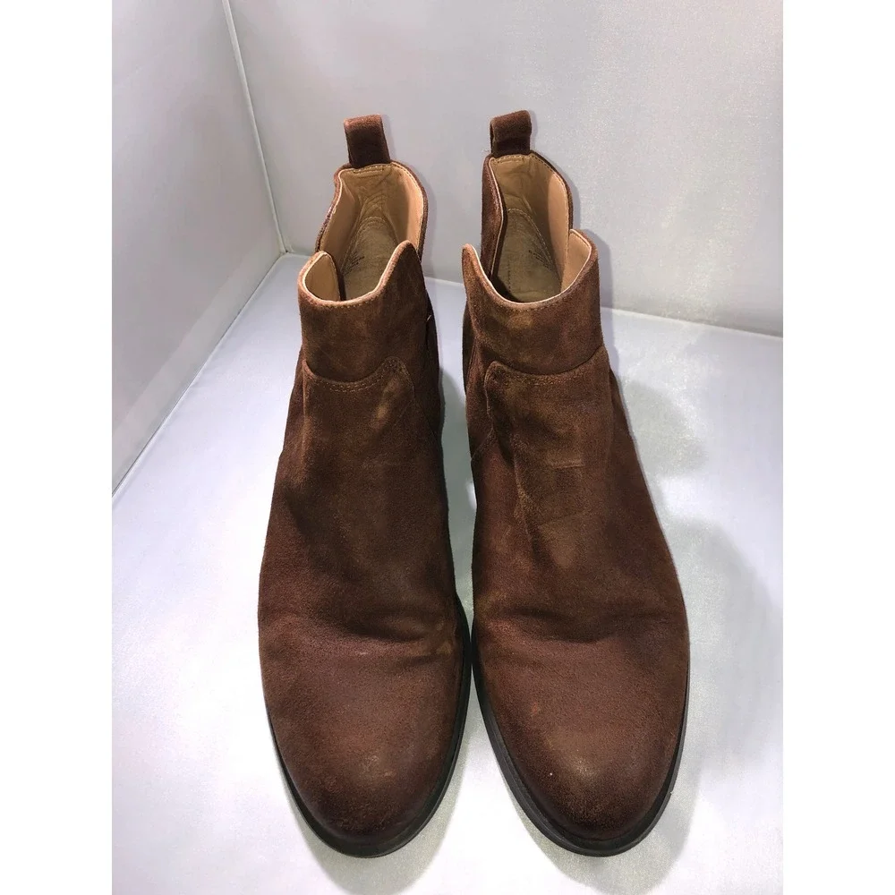 Franco Sarto Bernie Brown Suede Ankle Boots Side Cutout Block Heel Mens 9M